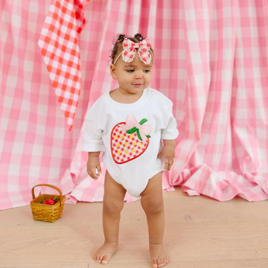 Strawberry Patchwork Short Sleeve Romper