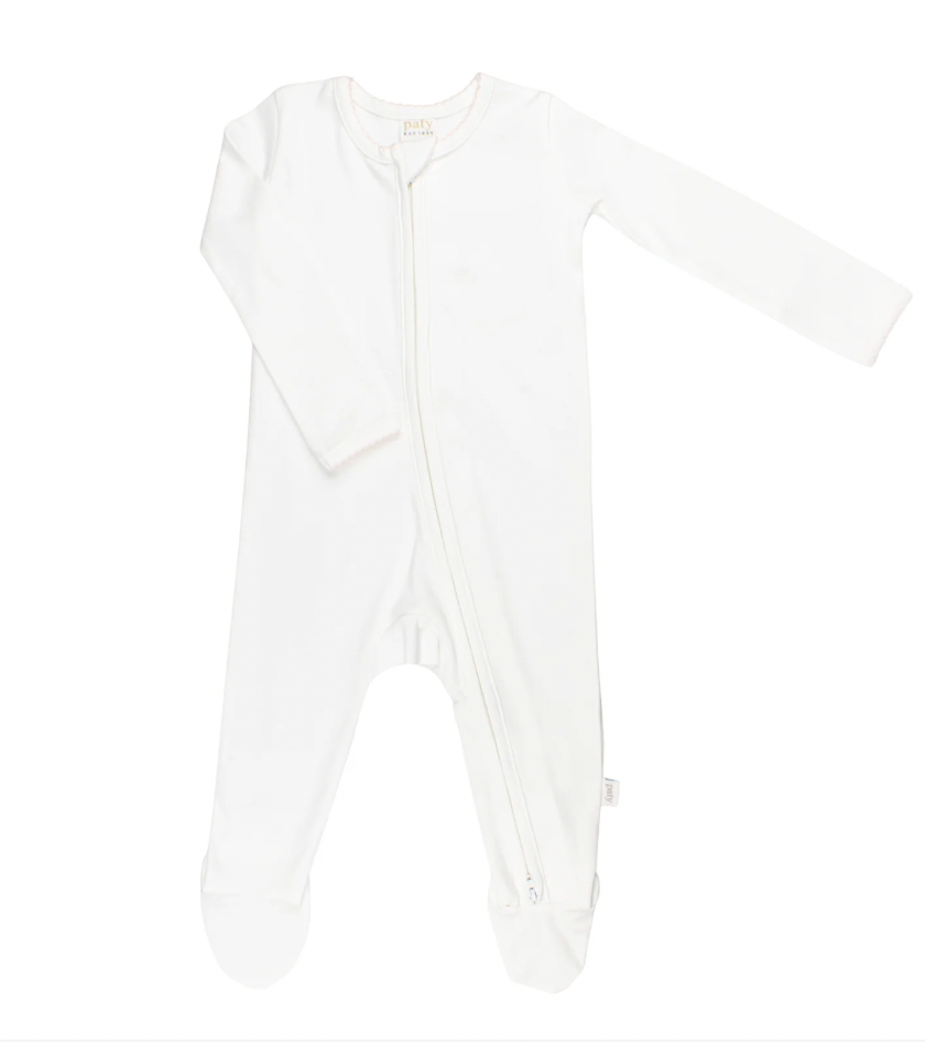 White w/ Pink Cotton Zipper Footie - Magpies Paducah