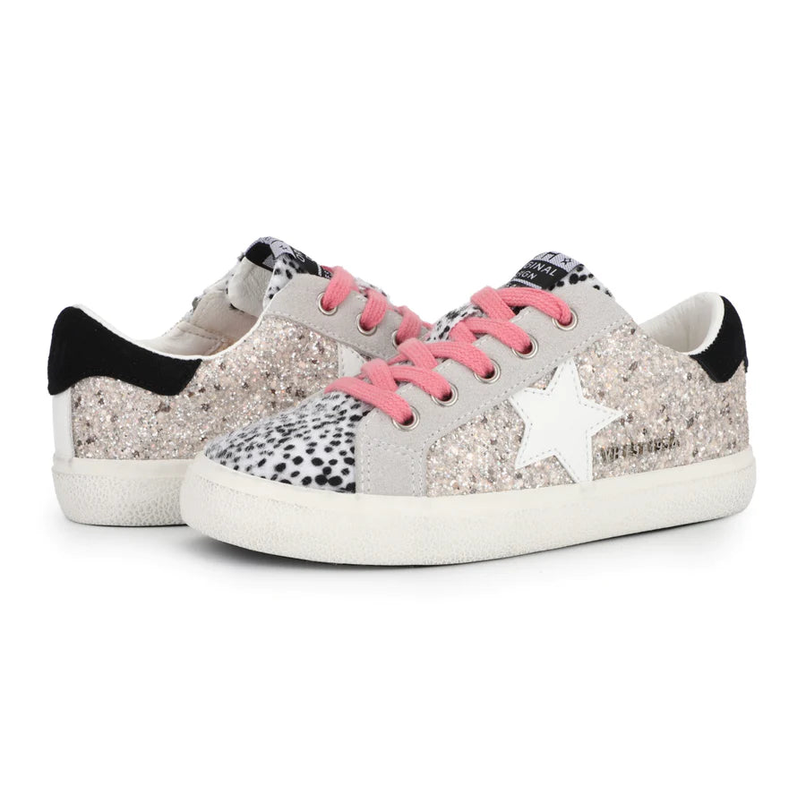 Leopard Glitter Sneaker w/ pink laces, Womens - Magpies Paducah