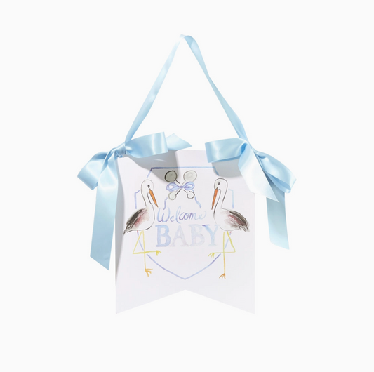 "Welcome Baby" Stork Hanger, Blue - Magpies Paducah