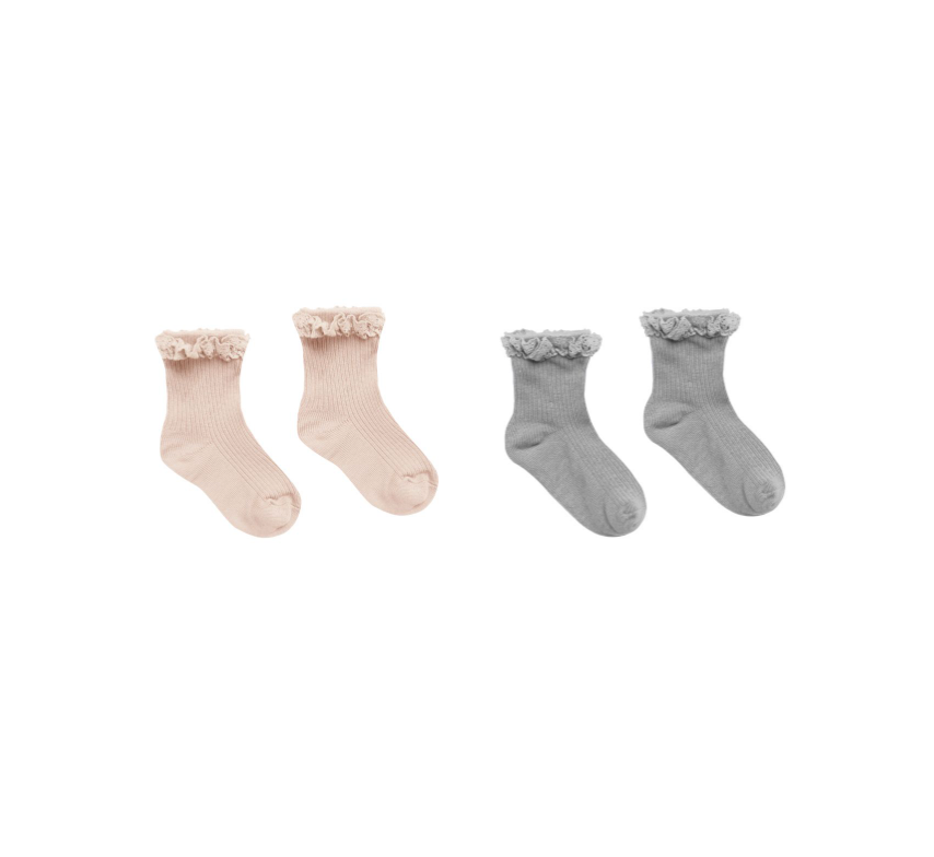 Lace Trim Sock Set | Shell, Dusty Blue