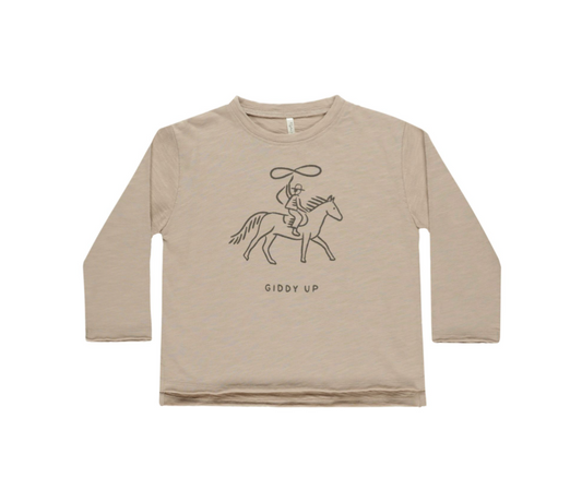 Raw Edge Long Sleeve Tee, Giddy Up | 6-12m