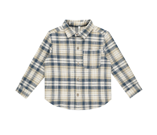 Collared Long Sleeve Shirt, Indigo Plaid