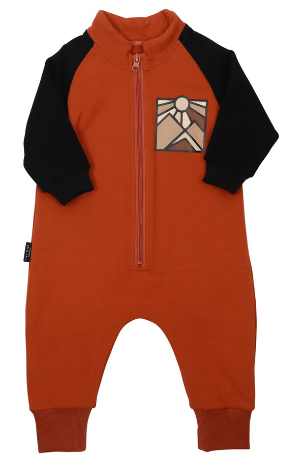 Landscape Zip Relaxed Romper, Cinnamon