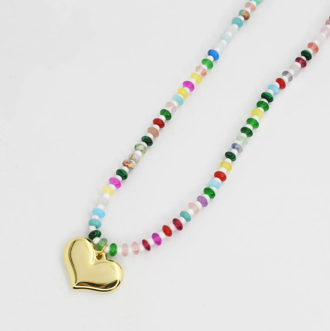 Colorful Gemstone w/ Heart Necklace