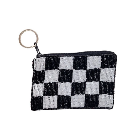 Checkered Keychain Pouch, Black/White