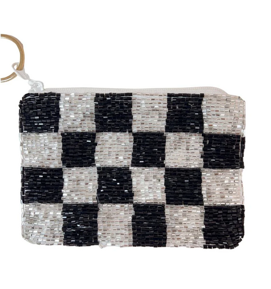 Checkered Keychain Pouch, Black/Silver