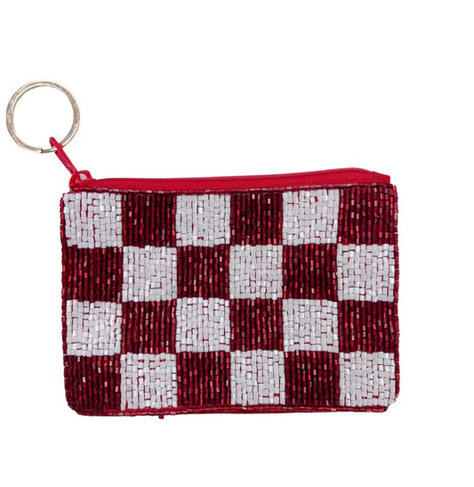 Checkered Keychain Pouch, Maroon/White - Magpies Paducah