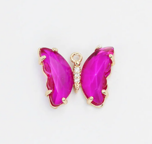 Fuchsia Crystal Butterfly Charm