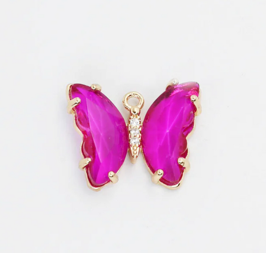 Fuchsia Crystal Butterfly Charm - Magpies Paducah