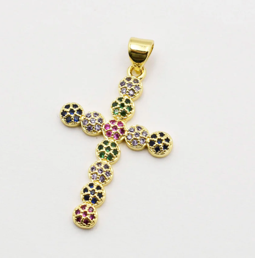 Pave' Multi Crystal Cross Charm