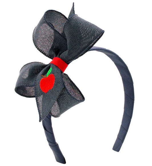 Navy Linen Apple Bow Headband