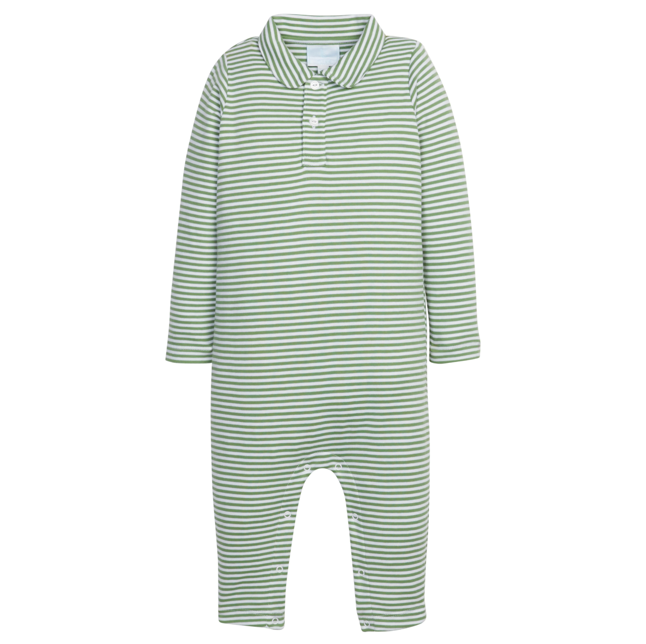 Long Sleeve Polo Romper, Watercress Stripe