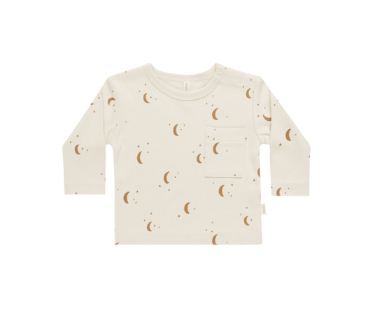 Long Sleeve Pocket Tee, Moons | 2-3y