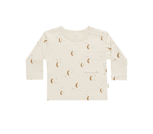 Long Sleeve Pocket Tee, Moons | 2-3y