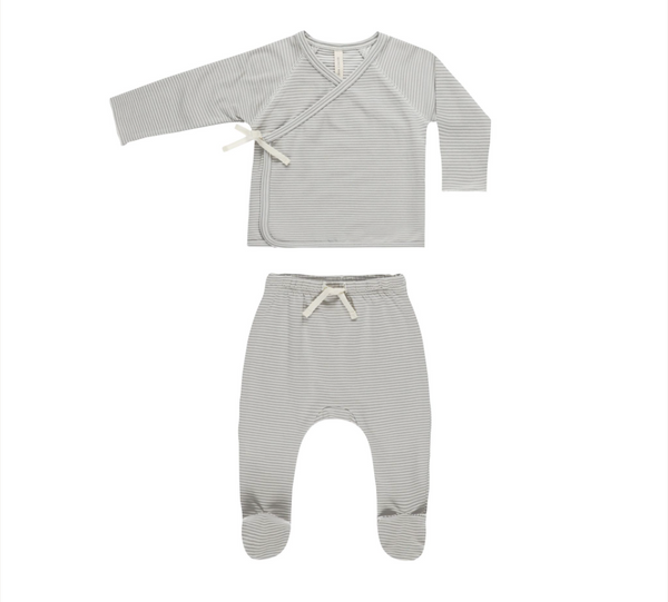 Wrap Top + Footed Pant Set, Blue Micro Stripe | 0-3m