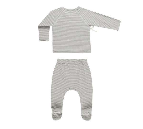 Wrap Top + Footed Pant Set, Blue Micro Stripe | 0-3m