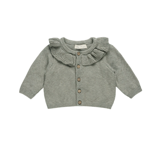 Ruffle Collar Cardigan, Basil