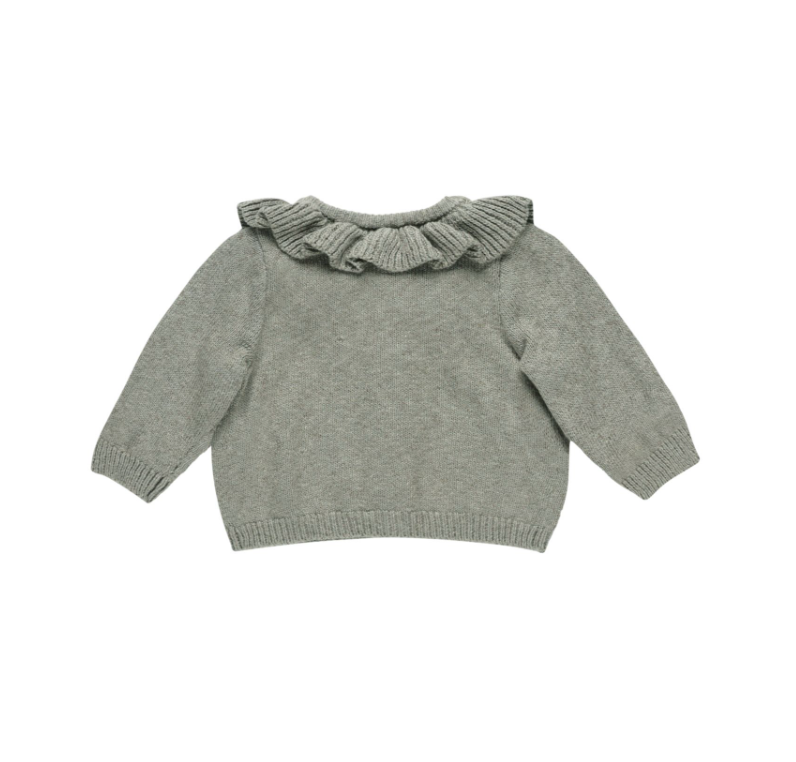 Ruffle Collar Cardigan, Basil