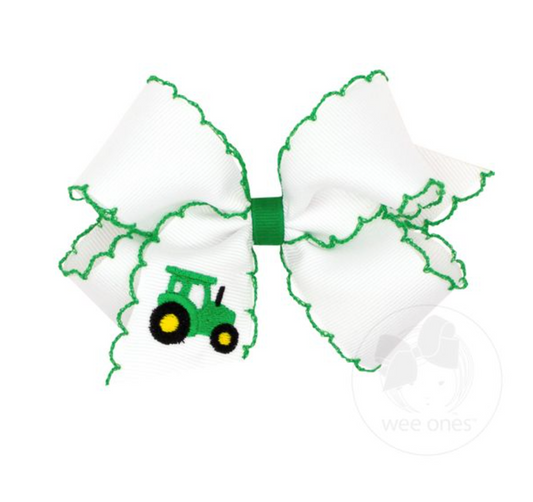 Medium Moonstitch Hair Bow, Green Tractor