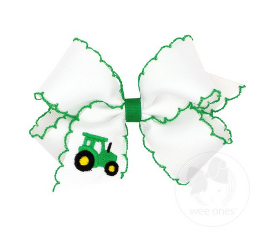Medium Moonstitch Hair Bow, Green Tractor - Magpies Paducah