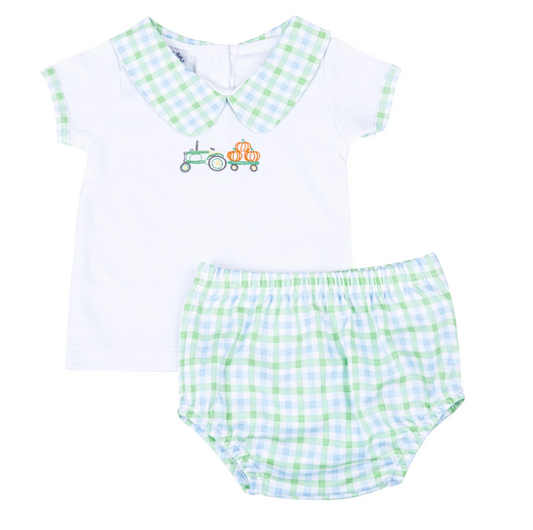 Collared Diaper Cover Set, Vintage Pumpkin Picking (Blue) - Magpies Paducah