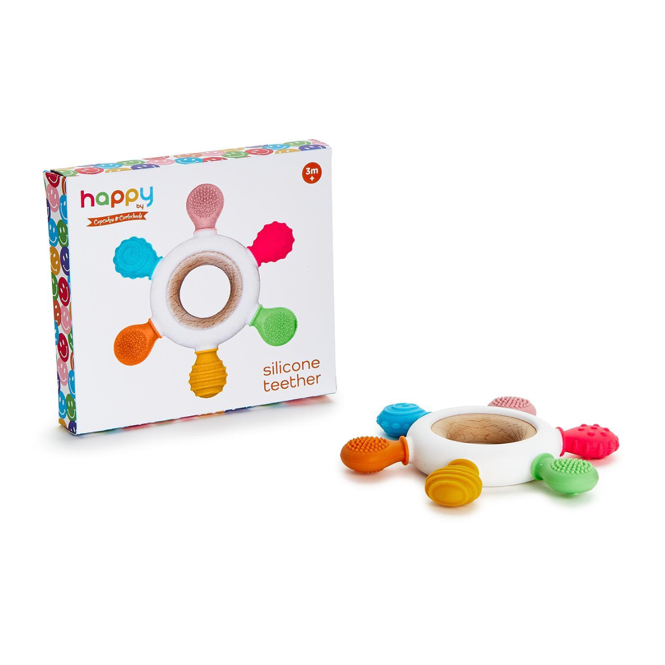 Happy Silicone Wooden Teether