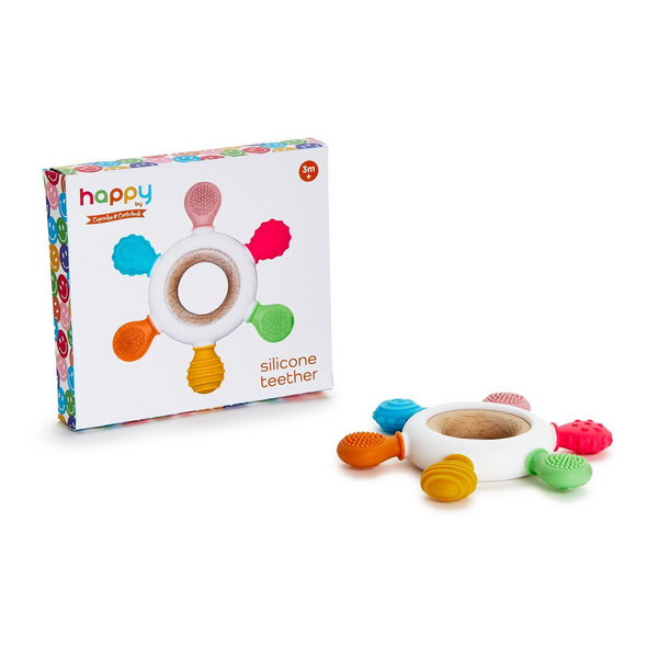 Happy Silicone Wooden Teether