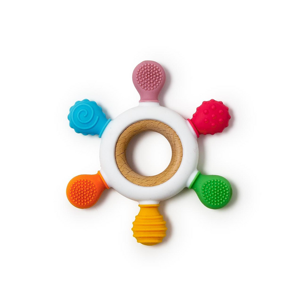 Happy Silicone Wooden Teether