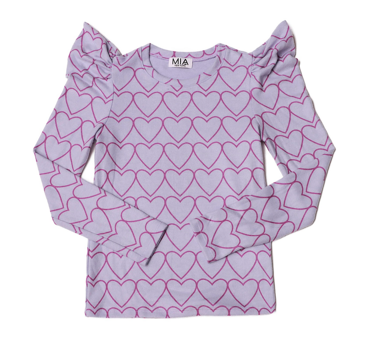 Puff Sleeve Top, Purple Hearts