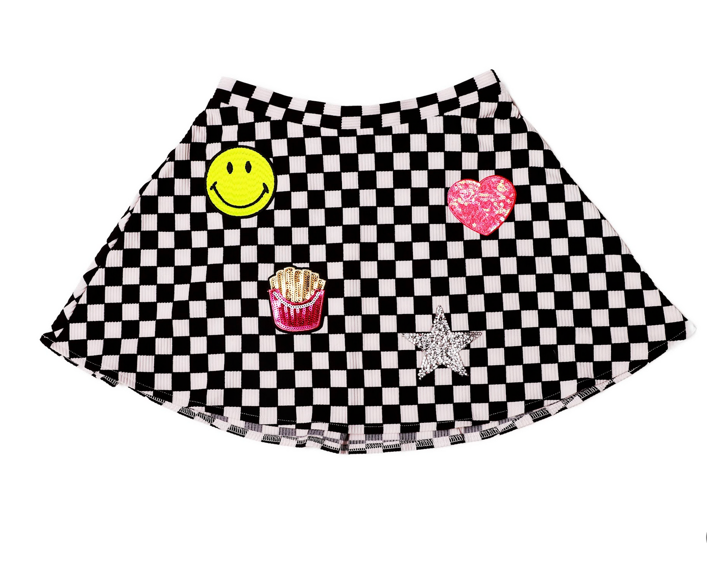 Patch Skirt, Black Checker