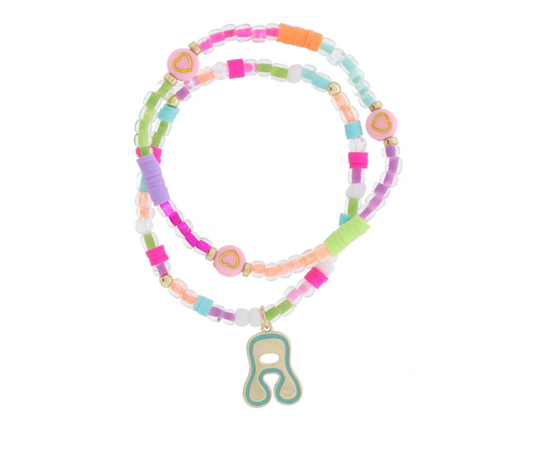 Beaded Bubble Initial Bracelet, Set of 2 - Magpies Paducah