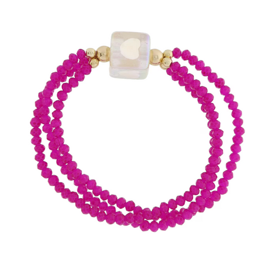 Fuchsia Beaded & Pink Hearts Bracelet