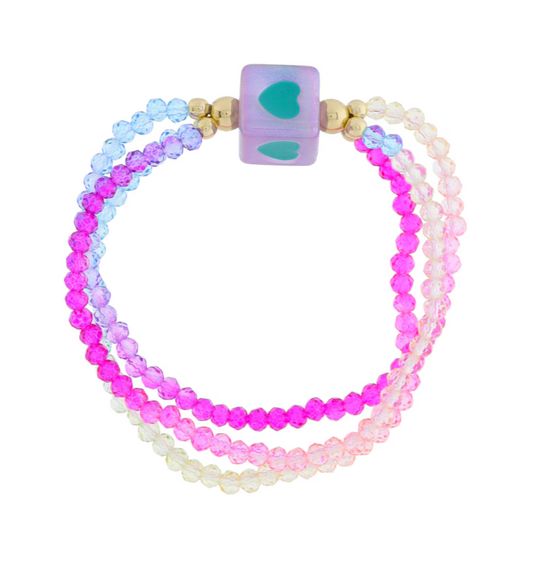 Lavender Beads & Teal Hearts Bracelet