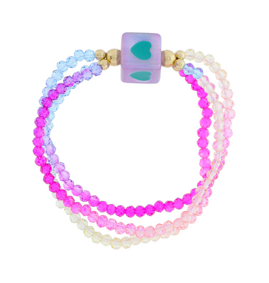 Lavender Beads & Teal Hearts Bracelet - Magpies Paducah