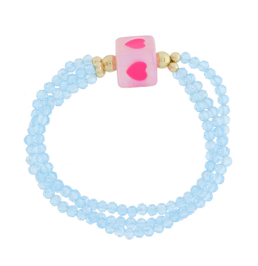 Aqua Beaded & Pink Hearts Bracelet