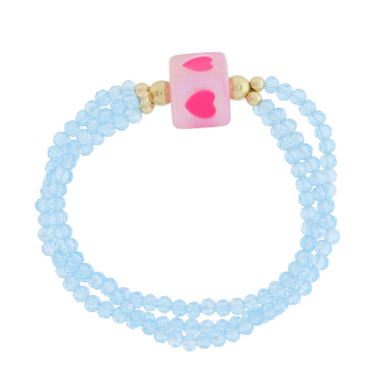 Aqua Beaded & Pink Hearts Bracelet - Magpies Paducah