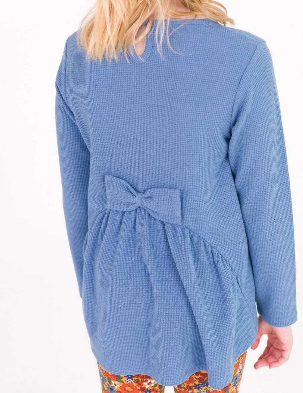 Waffle Knit Bow Back Top, Countryside Blue