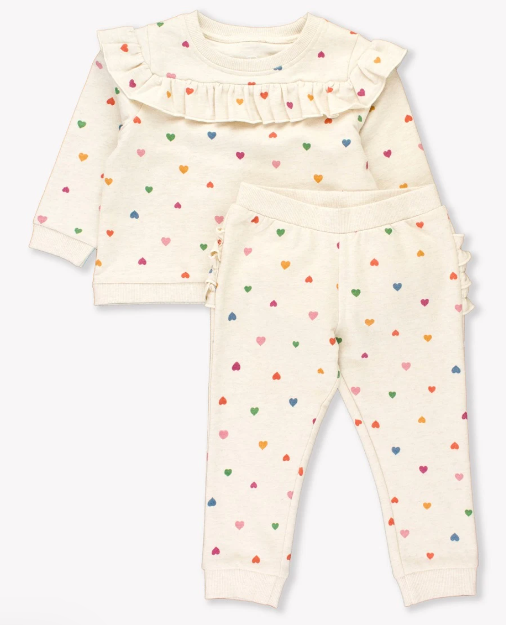 Ruffle Jogger Set, Wild Rainbow Hearts