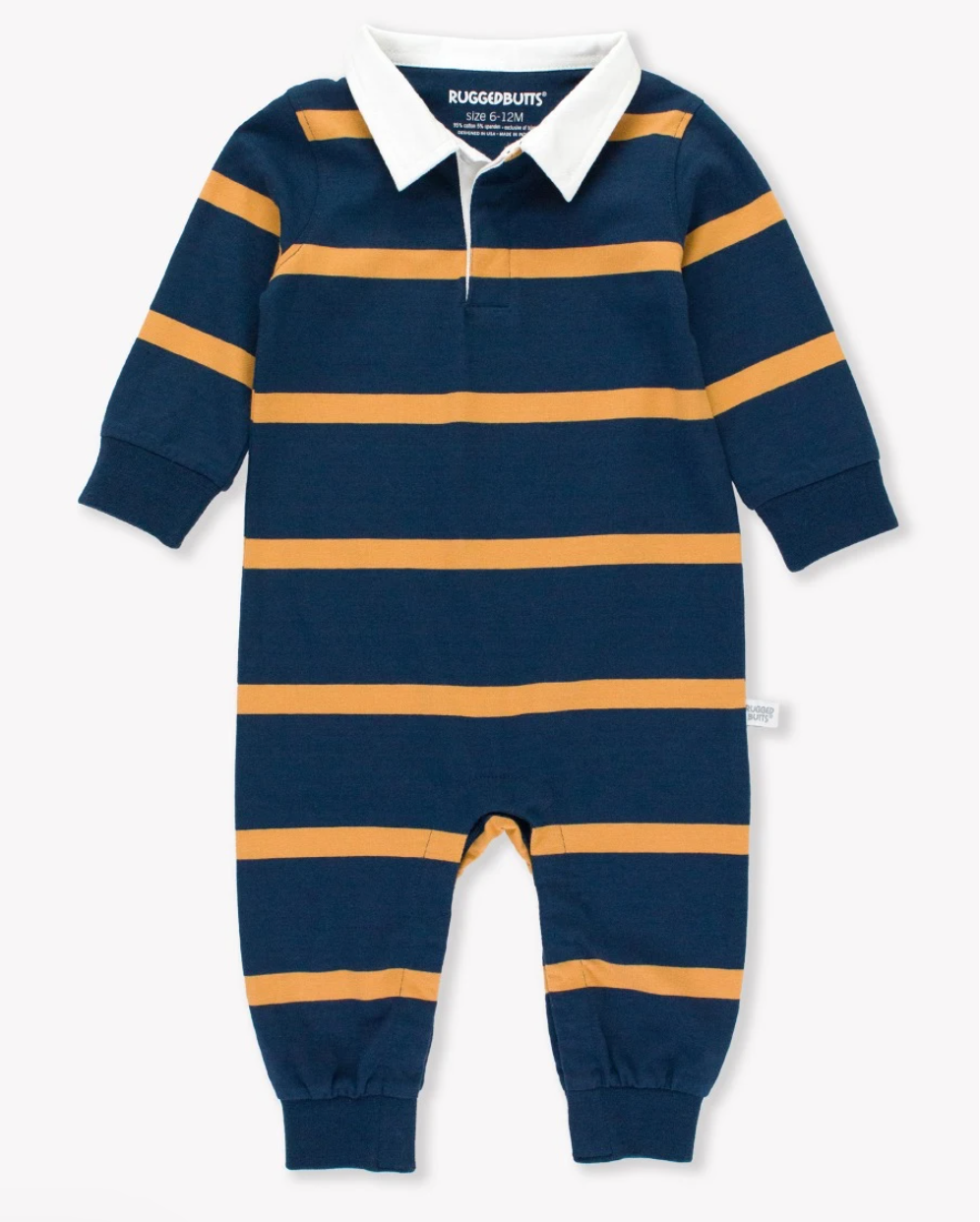 Rugby Polo Romper, Navy + Honey Stripe