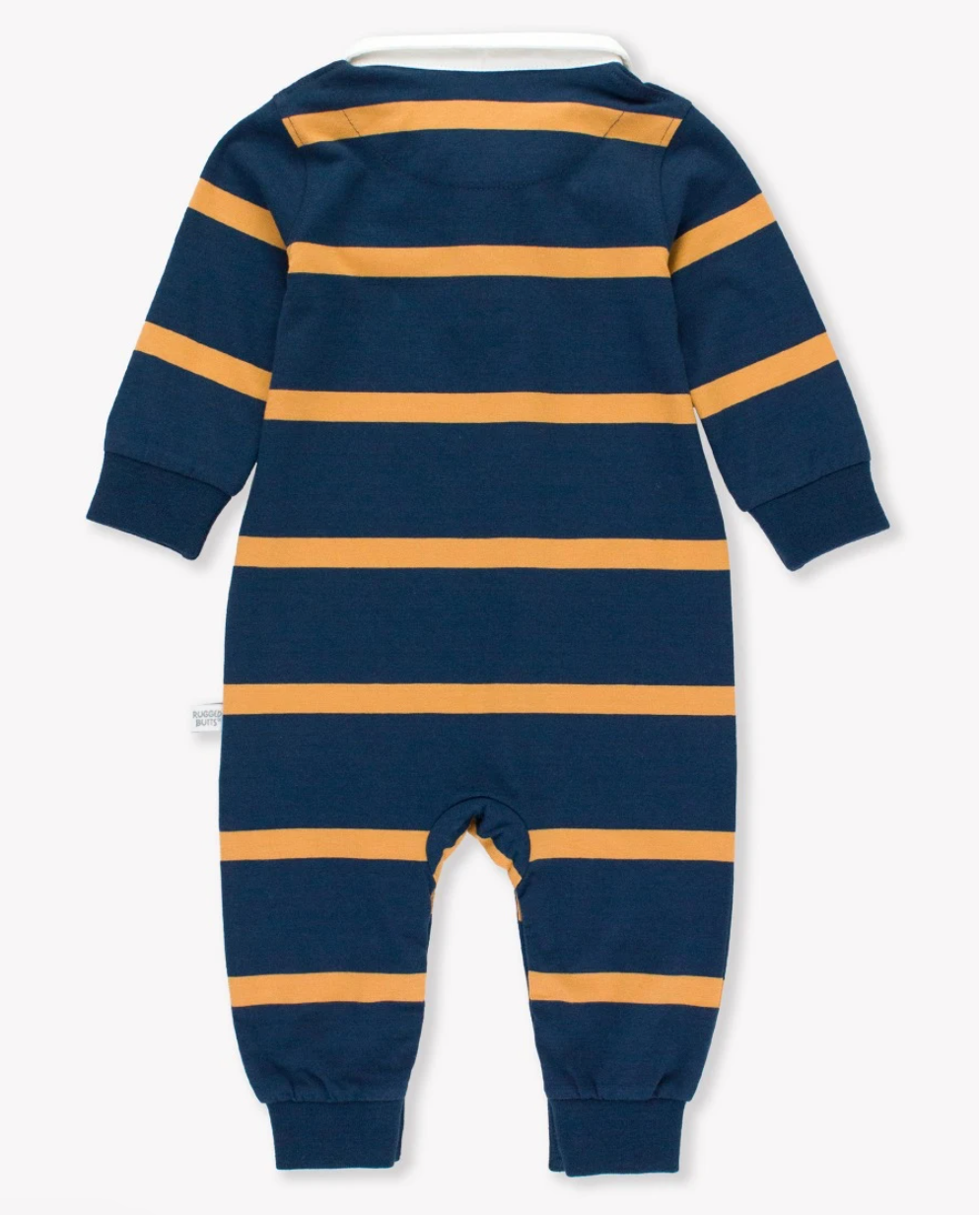 Rugby Polo Romper, Navy + Honey Stripe