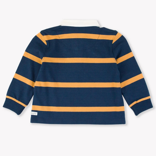 Long Sleeve Rugby Polo, Navy + Honey Stripe