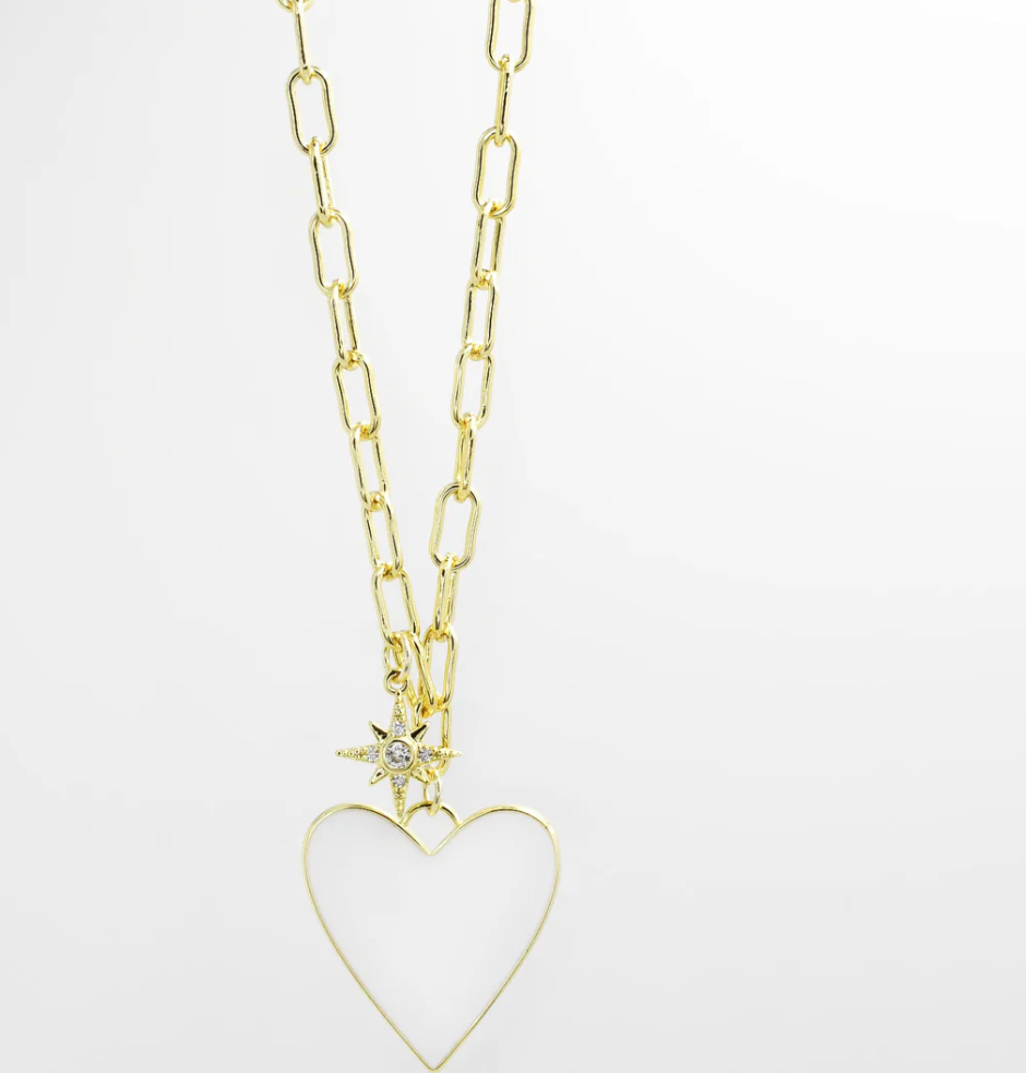 Enamel Heart/Star Necklace White