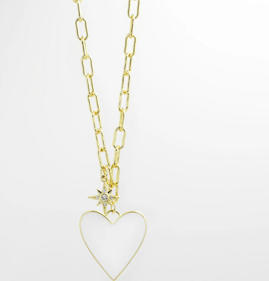 Enamel Heart/Star Necklace White