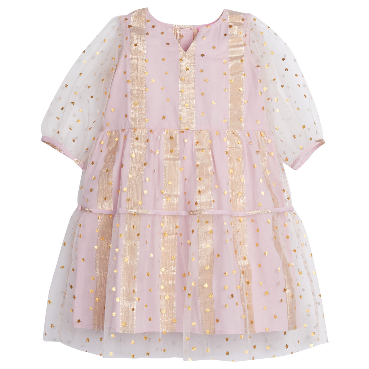 Madaket Dress, Pink Metallic Stripes/Stars