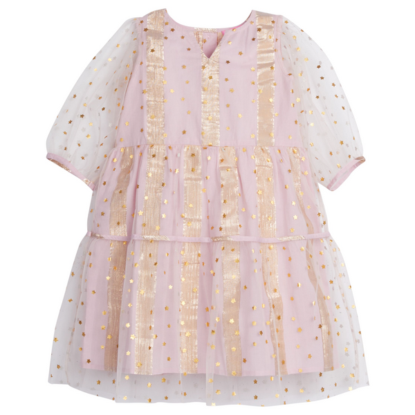 Madaket Dress, Pink Metallic Stripes/Stars