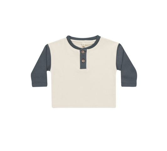 Long Sleeve Henley Tee, Indigo | 3-6m