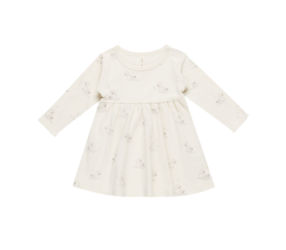 Long Sleeve Baby Dress, Swans