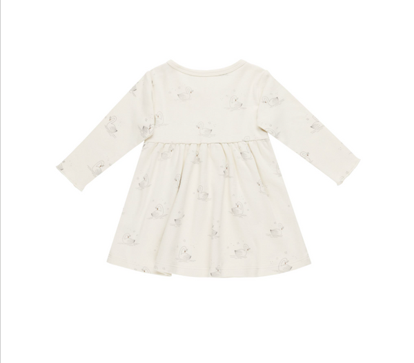 Long Sleeve Baby Dress, Swans