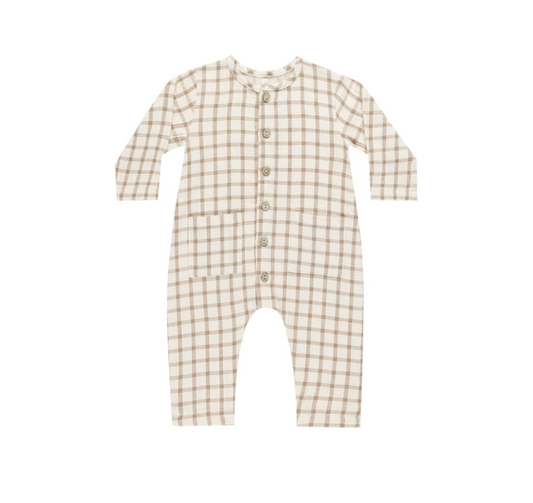 Pocketed Woven Jumpsuit, Cinnamon Plaid